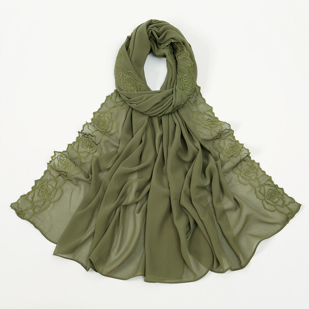 Hot-Selling Embroidered Chiffon Versatile Long Scarf, High-Quality, Comfortable, Breathable Women's Shawl, Headscarf, Fashionable Ol