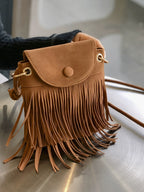 2024 Autumn and Winter New Suede Personalized Tassel Buckle Mobile Phone Bag Frosted Retro Ethnic Style Single Shoulder Crossbody Bag