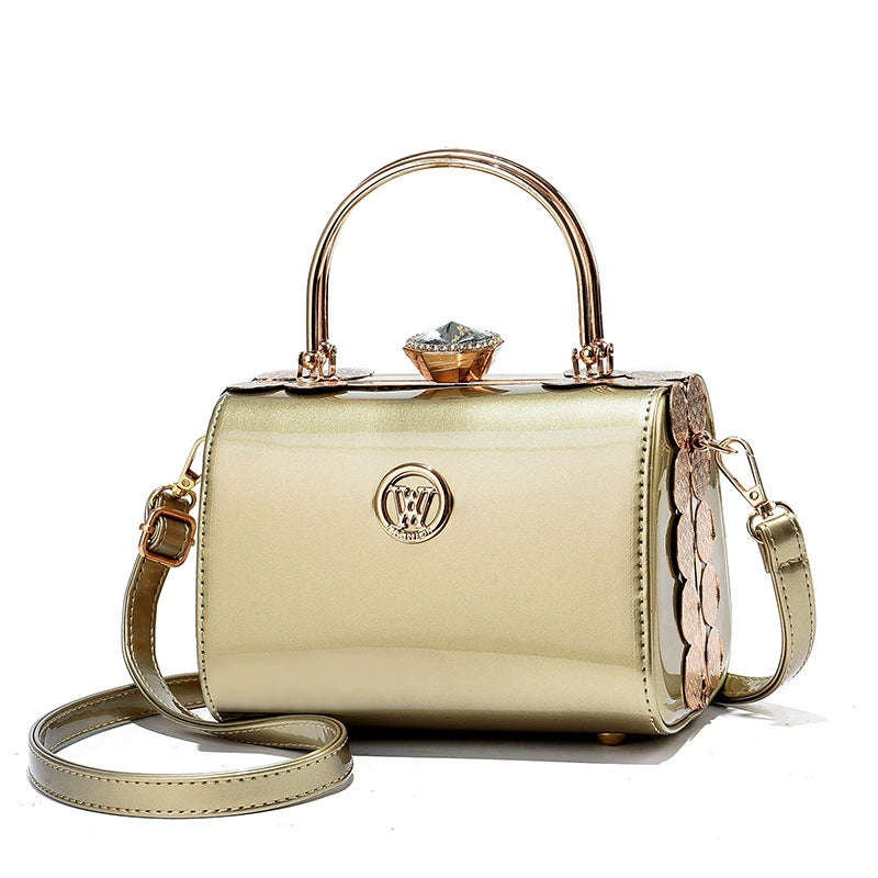 [Foreign Trade Recommendation] Fashionable Bright Leather Steel Armor Bag 2025 Autumn New Satchel Bridal Bag European and American Single Shoulder Diagonal