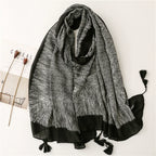 Japanese and Korean fashion cotton and linen scarf Spring and Autumn Abstract hand-painted lines printed tassel scarf long warm large shawl thin