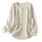 Real shot 2025 Spring New Artistic Loose Solid Color V-neck Long Sleeve Shirt Women's Shirt Top #5859