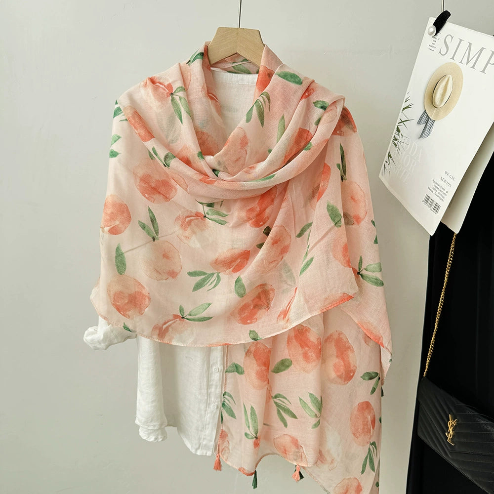 Sweet and Fresh Dye Peach Scarf Women's Spring and Autumn New Cotton All-match Travel Beach Towel Sunscreen Shawl