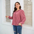 2022 European and American Style Cross-Border Trade Solid Color Woven Elegant Commuter Off-Shoulder Korean Version Long-Sleeve Chiffon Blouse Plus Size