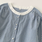 Real shot in stock striped shirt cotton stitching 2025 spring all-match French cotton white-collar shirt for women