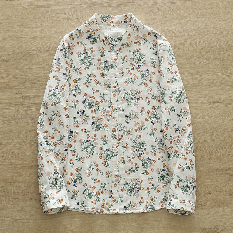 Japanese style floral shirt Women's stand collar elegant loose all-match top long sleeve printed top women's wholesale