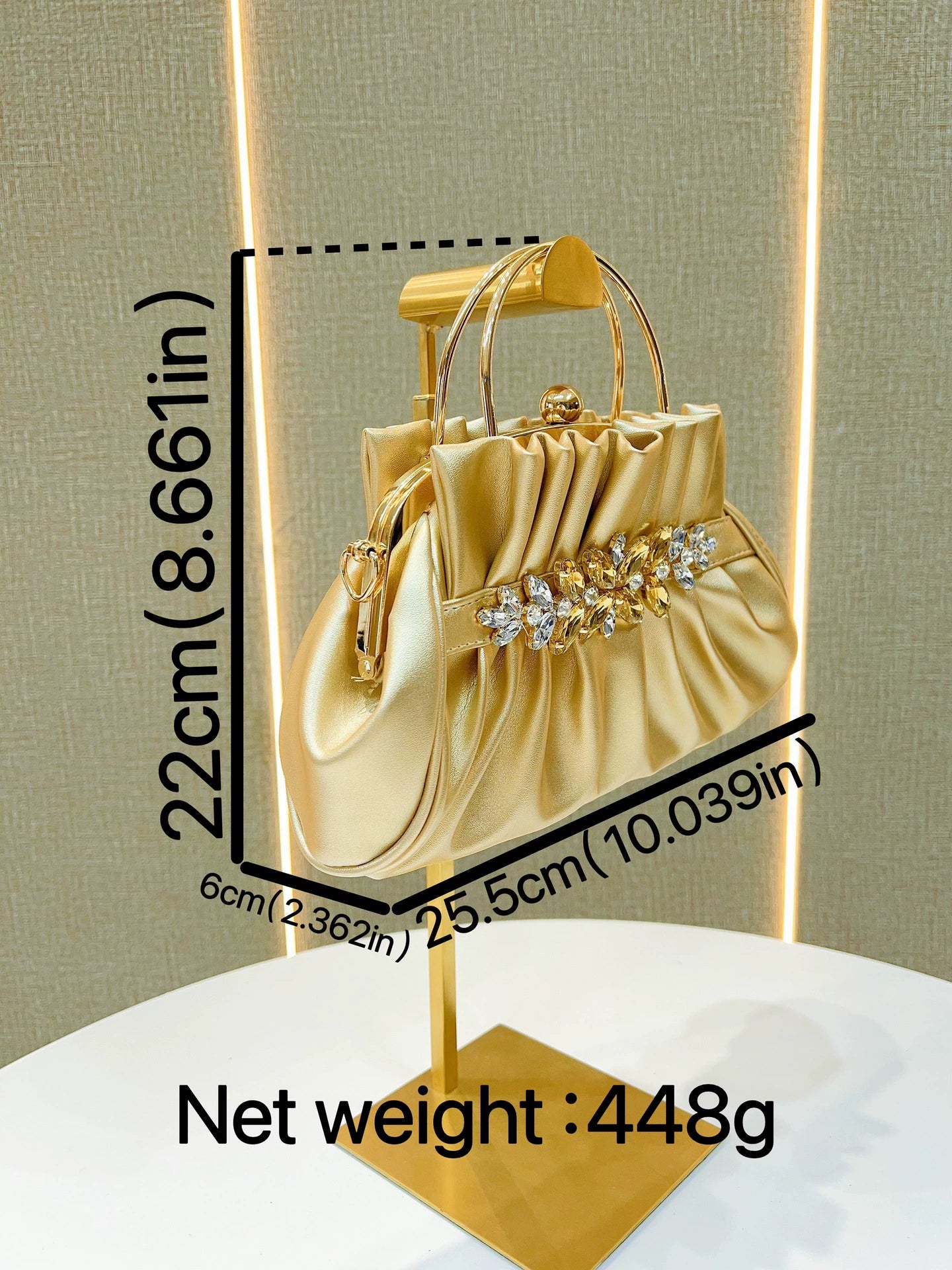 New European and American Retro Diamond-encrusted Women's Hand Bag Pleated Socialite Hand Bag Fashionable Shoulder Crossbody Bag Evening Bag