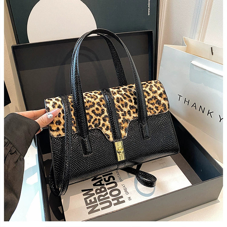 Contrast Color Tote Women's Bag Cross-border European and American Retro Leopard Print Portable Shoulder Crossbody Bag Women's Ladies handbag