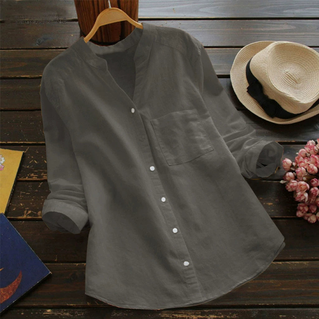 2025 New Spring & Fall Wish Retro Cotton and Linen Shirt Loose Pure Color Casual Shirt