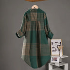 New Cotton and Linen Tops, Retro Spring and Autumn Plaid Shirts for Women, Long Style with Short Front and Long Back Design, Sun Protection Shirts