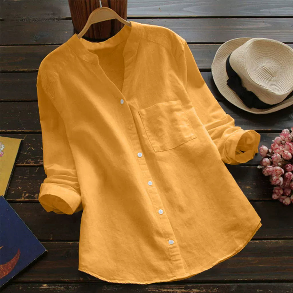 2025 New Spring & Fall Wish Retro Cotton and Linen Shirt Loose Pure Color Casual Shirt