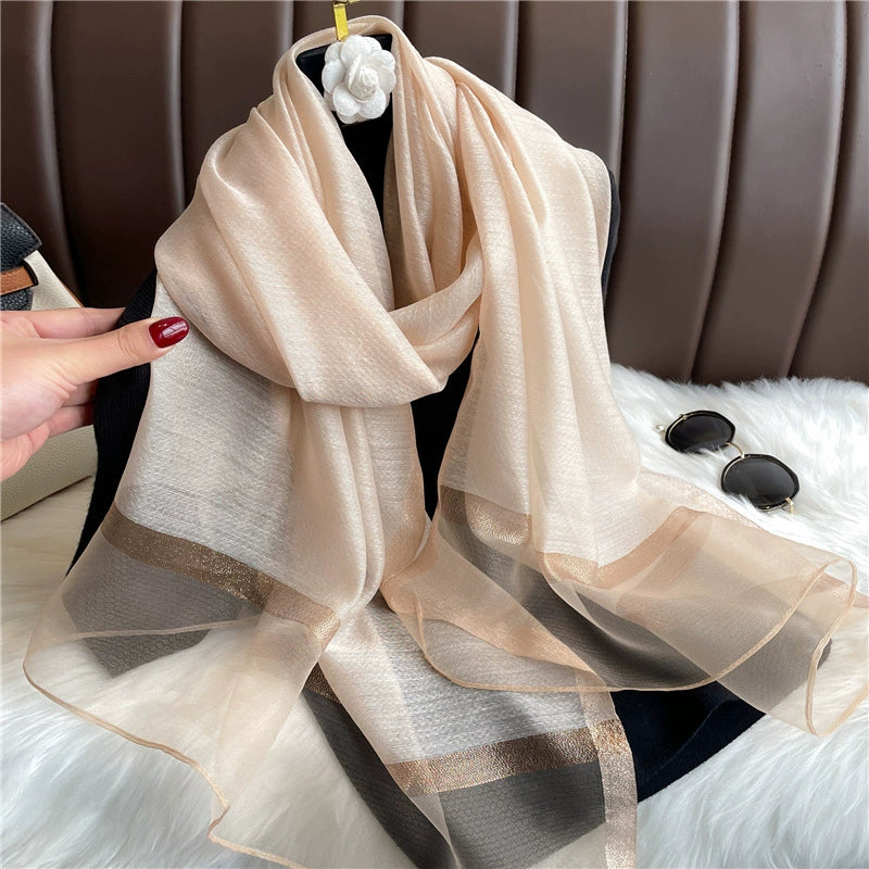 New Korean style solid color all-match silk scarf women's long scarf gold silk sequined silk wool scarf spring and autumn sun protection shawl batch