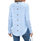 2025 European and American Amazon Autumn and Winter New Casual Round Neck Long-Sleeved Curved Hem T-Shirt Button Cut Out Top for Women