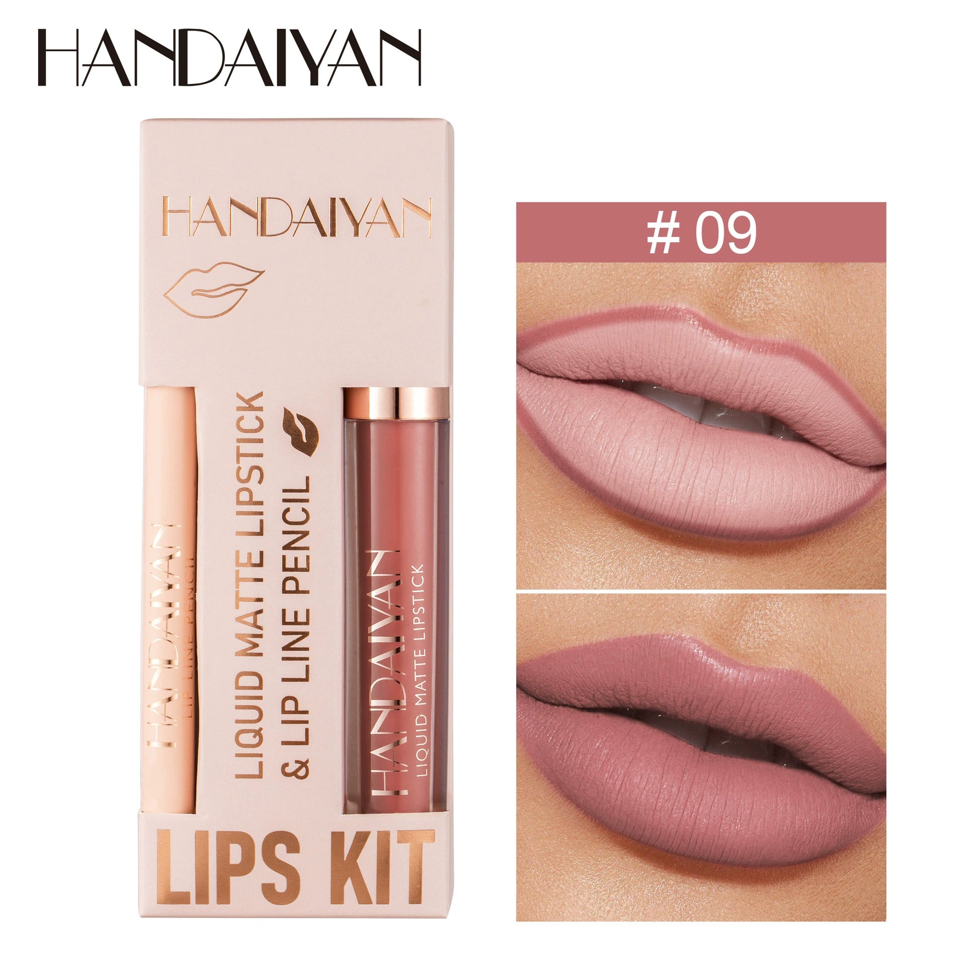Cross-Border Lip Liner Lip Glaze Set Handaiyan Waterproof Non-Stick Cup Velvet Matte Lipstick Lip Liner Set
