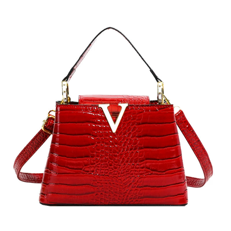 High-End Women's Crocodile-Pattern Bucket Bag with Interlayer, Cross-Border Trend V-Shaped Hardware, Light Luxury Women's Bag