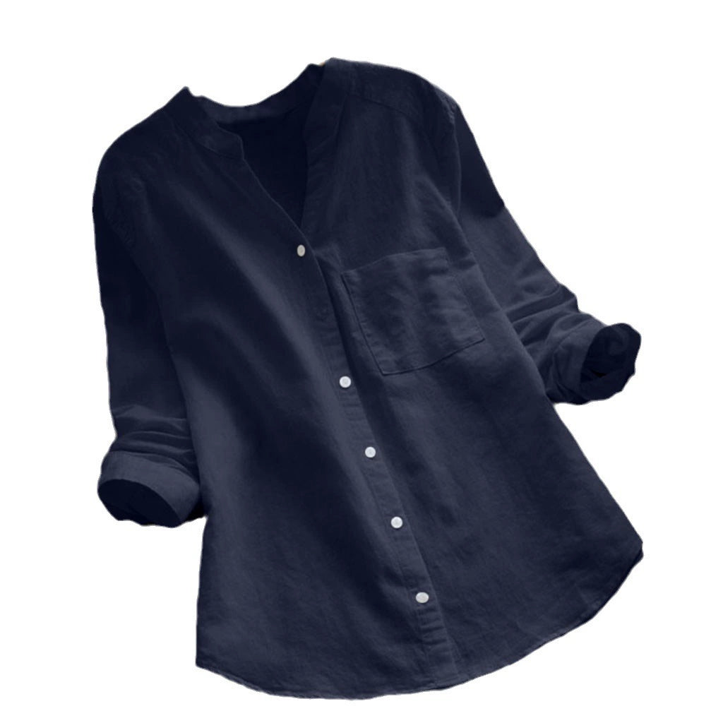 2025 New Spring & Fall Wish Retro Cotton and Linen Shirt Loose Pure Color Casual Shirt