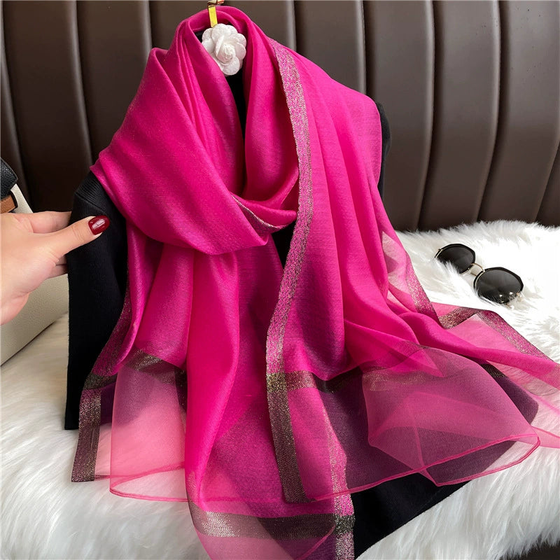 New Korean style solid color all-match silk scarf women's long scarf gold silk sequined silk wool scarf spring and autumn sun protection shawl batch