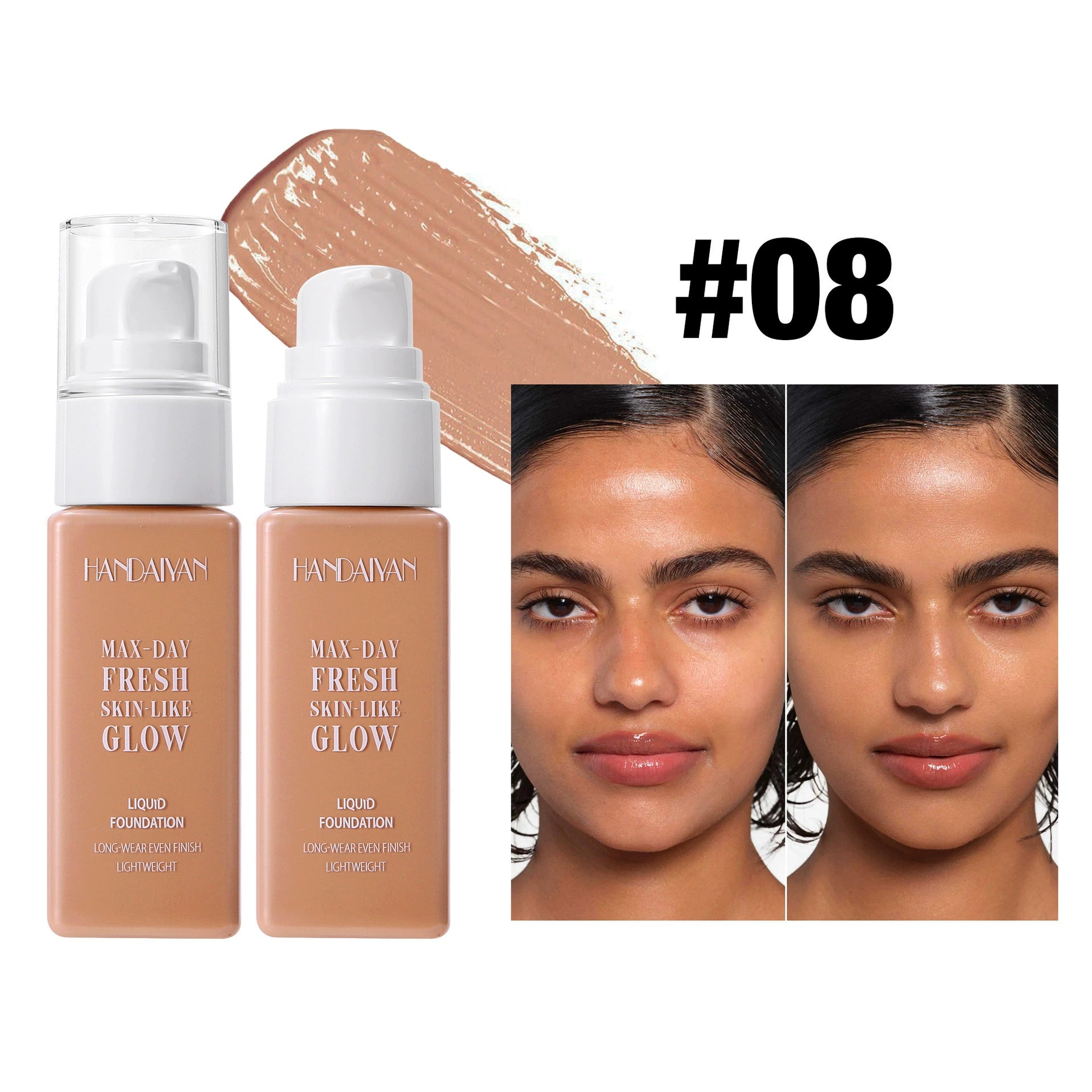 HANDAIYAN square bottle foundation, brightening skin tone, long-lasting, waterproof, and colorfast.
