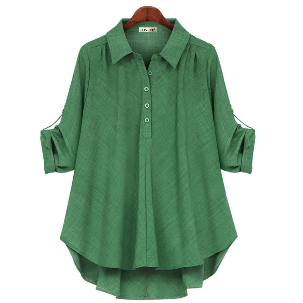 European and American Foreign Trade Women's Spring and Autumn New Two-color Fabric Shirt Large Size Loose Slimming Mid-length All-match Top