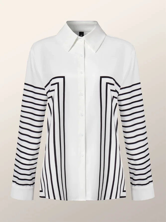 Autumn 2025 Striped Shirt Women's Long-sleeved Loose High-end Elegant Slim-fit Crepe de Chine Silk Top Women's Shirt