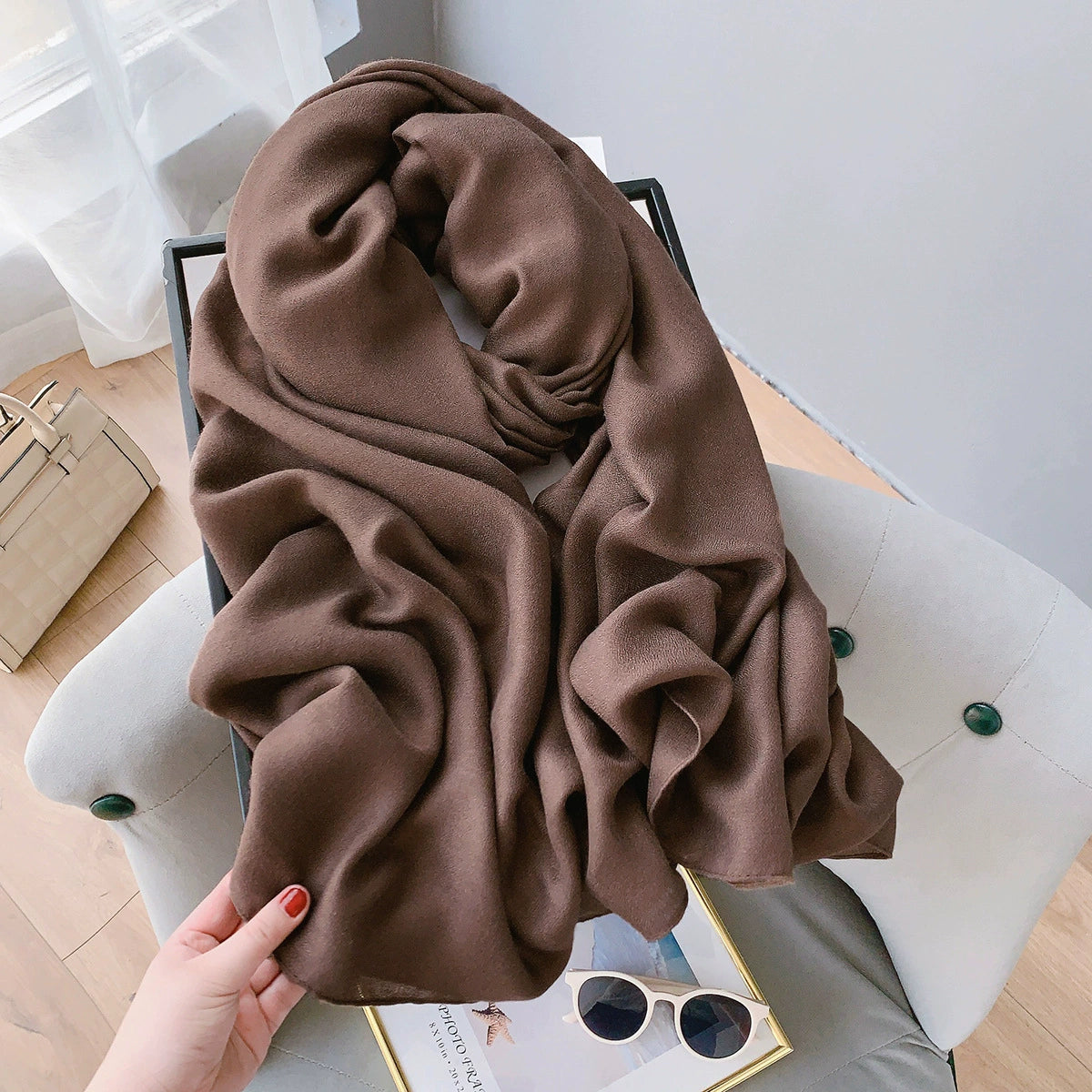 Cotton and Linen Scarf Women's Spring and Summer Artistic Korean-style Long Solid Color Shawl Thin All-match Neck Protecting Silk Scarf for Air-conditioned Room