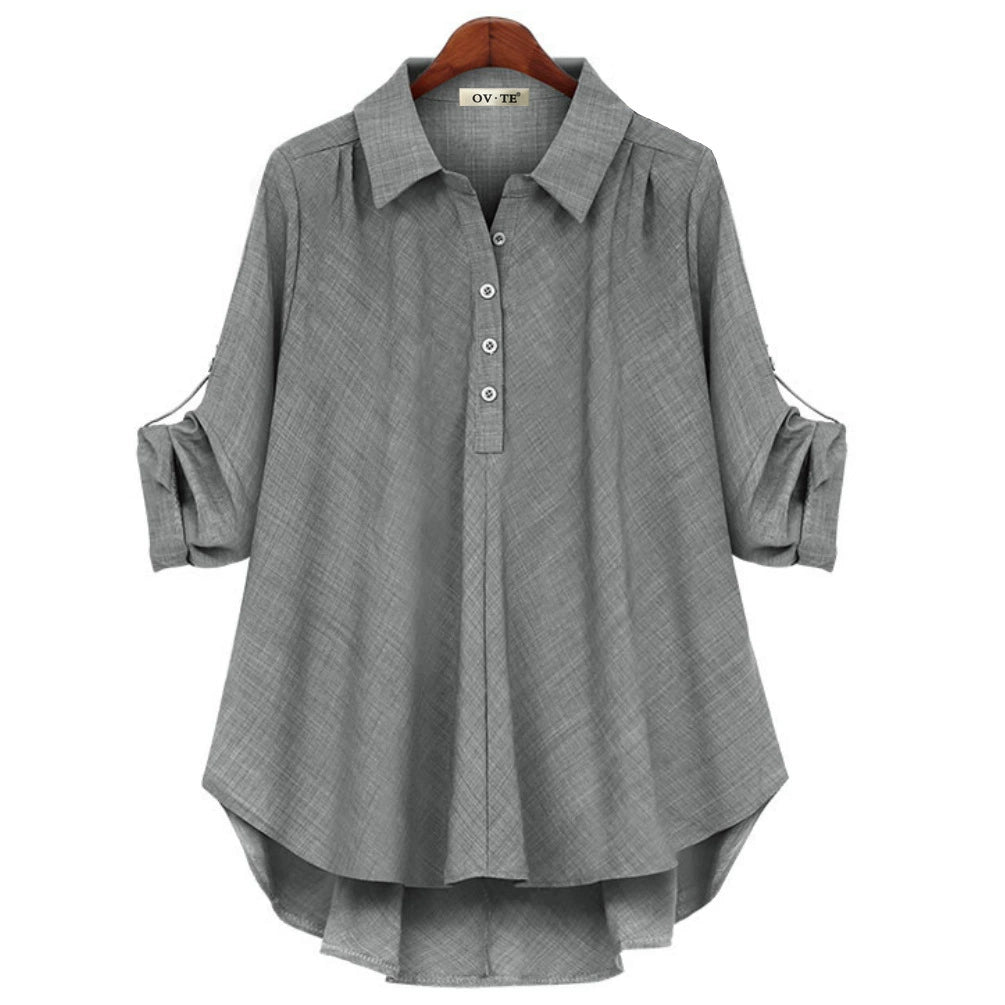 European and American Foreign Trade Women's Spring and Autumn New Two-color Fabric Shirt Large Size Loose Slimming Mid-length All-match Top