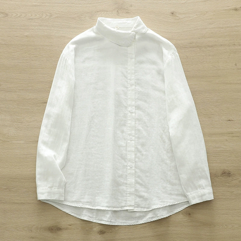 2024 Spring and Autumn New Style Casual Literary Small Round Neck Solid Color Double-Layer Yarn Long Sleeve Easiest for Match Shirt Women's Bottoming Top
