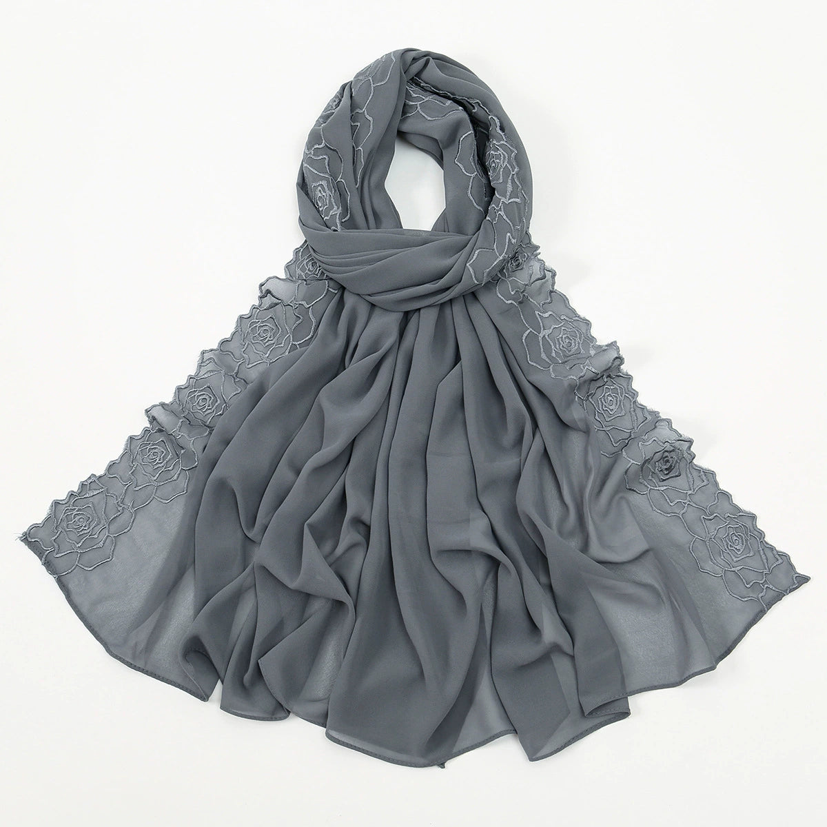 Hot-Selling Embroidered Chiffon Versatile Long Scarf, High-Quality, Comfortable, Breathable Women's Shawl, Headscarf, Fashionable Ol