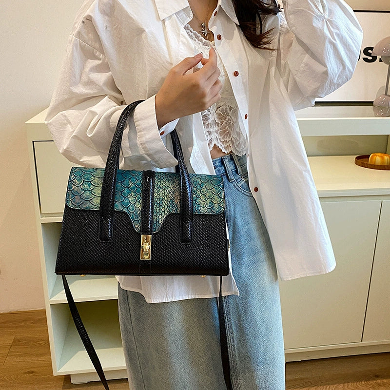 Contrast Color Tote Women's Bag Cross-border European and American Retro Leopard Print Portable Shoulder Crossbody Bag Women's Ladies handbag