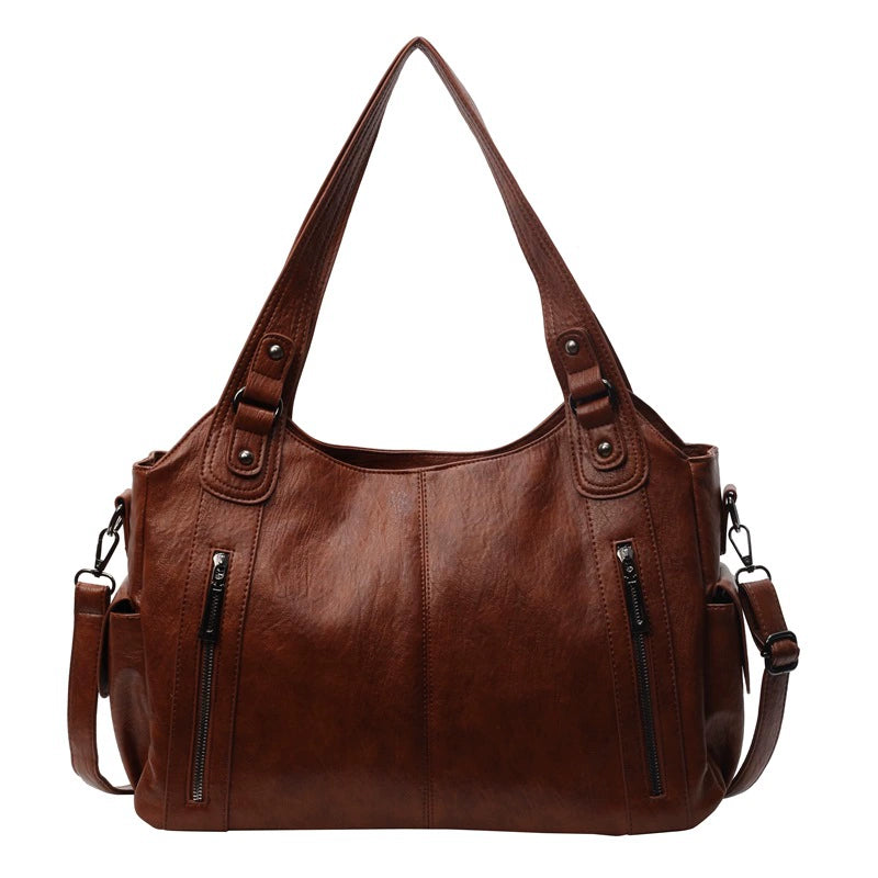 Handbag European and American Retro Pure Color Simple Texture Shoulder Bag Large Capacity Business Trip Commuting Versatile Casual Tote Bag