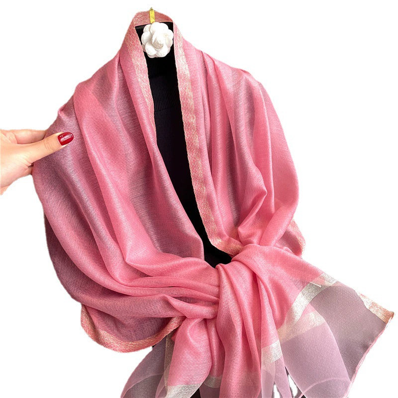 New Korean style solid color all-match silk scarf women's long scarf gold silk sequined silk wool scarf spring and autumn sun protection shawl batch
