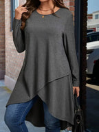 In-Stock Plus-Size 2026 European and American New Style Amazon Asymmetrical Hem Casual Loose Long-Sleeve Solid Color Top