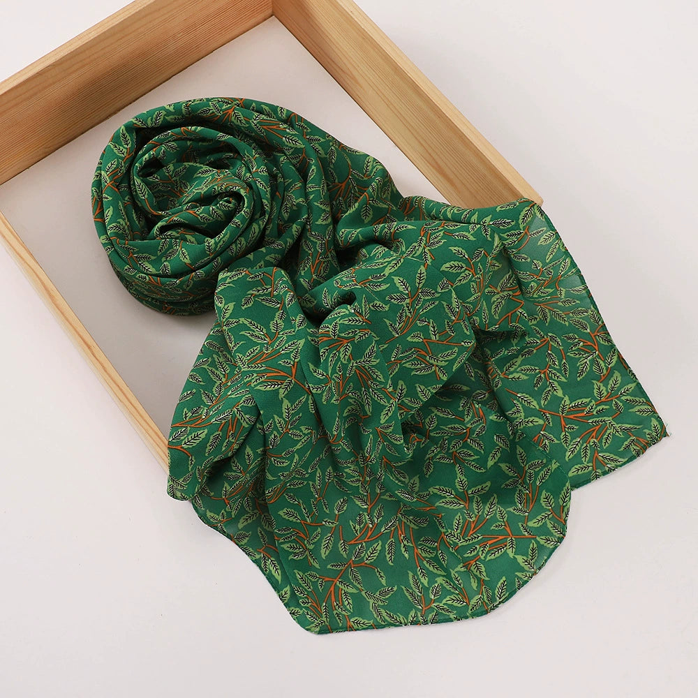 New Malaysian Pearl Chiffon Silk Scarf Rose Print Hijab Hui Turban Gauze Scarf Wholesale