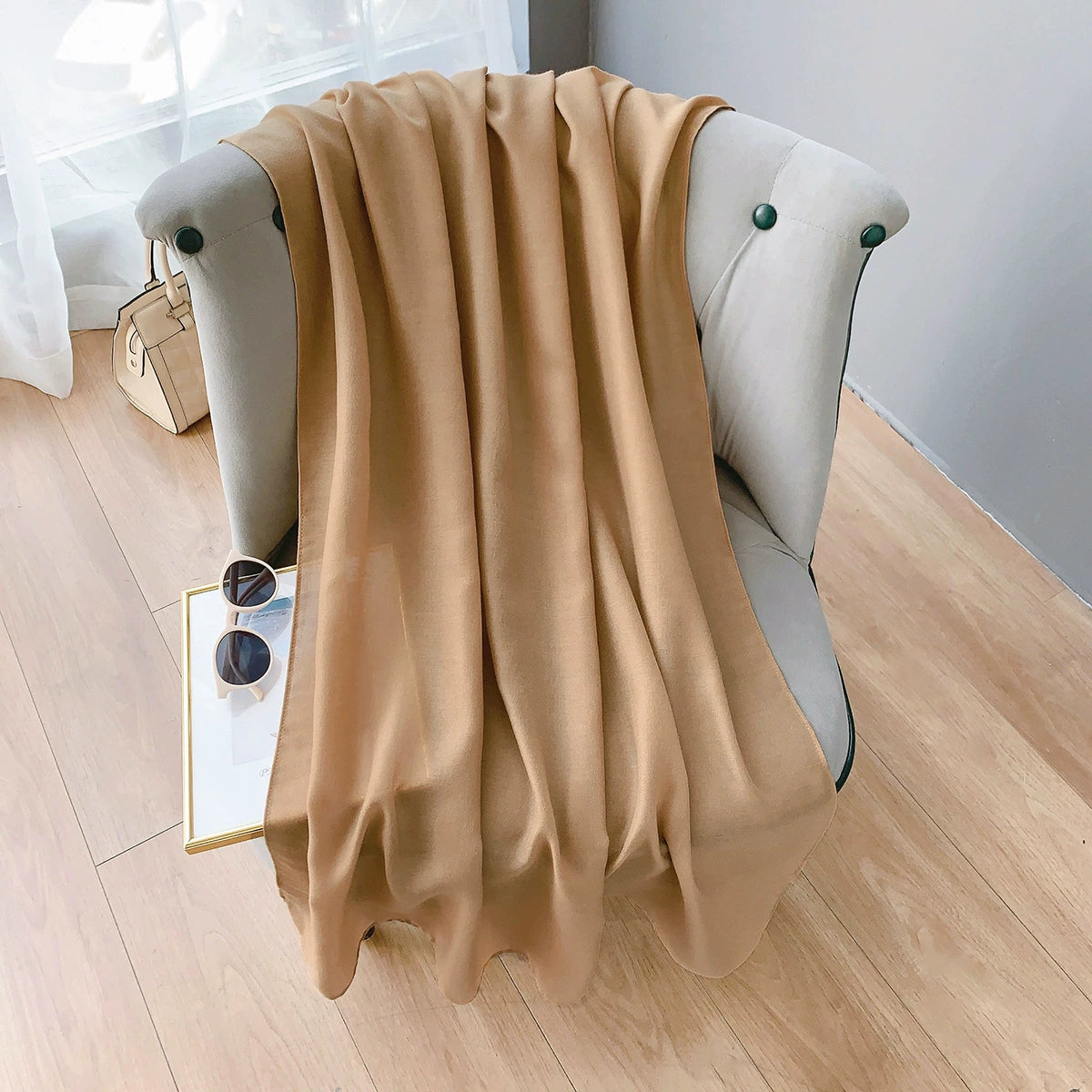 Cotton and Linen Scarf Women's Spring and Summer Artistic Korean-style Long Solid Color Shawl Thin All-match Neck Protecting Silk Scarf for Air-conditioned Room