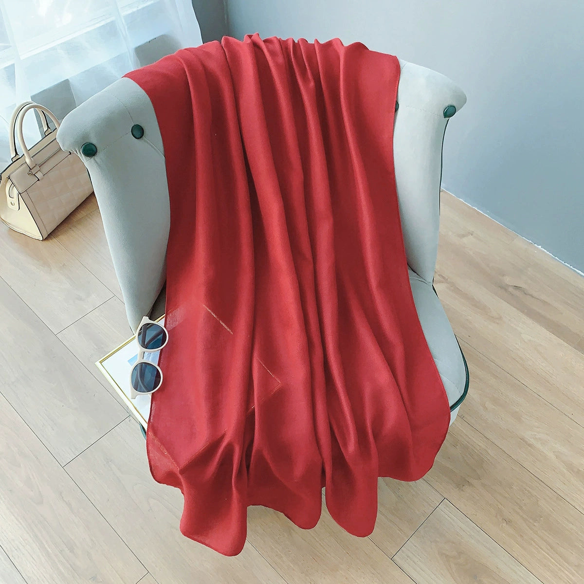 Cotton and Linen Scarf Women's Spring and Summer Artistic Korean-style Long Solid Color Shawl Thin All-match Neck Protecting Silk Scarf for Air-conditioned Room
