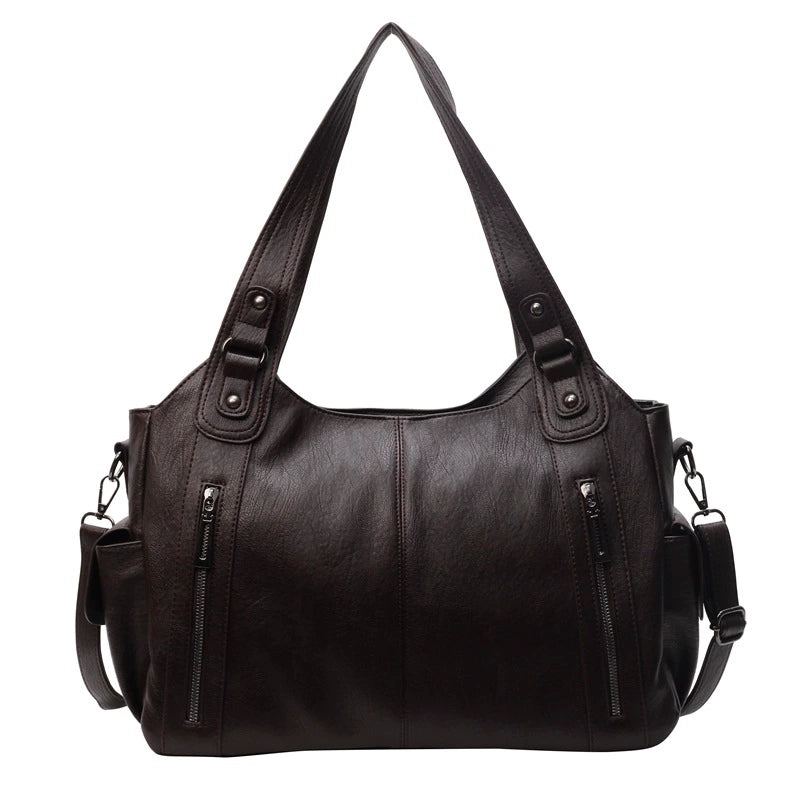Handbag European and American Retro Pure Color Simple Texture Shoulder Bag Large Capacity Business Trip Commuting Versatile Casual Tote Bag