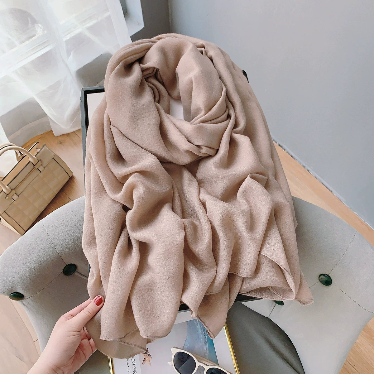 Cotton and Linen Scarf Women's Spring and Summer Artistic Korean-style Long Solid Color Shawl Thin All-match Neck Protecting Silk Scarf for Air-conditioned Room