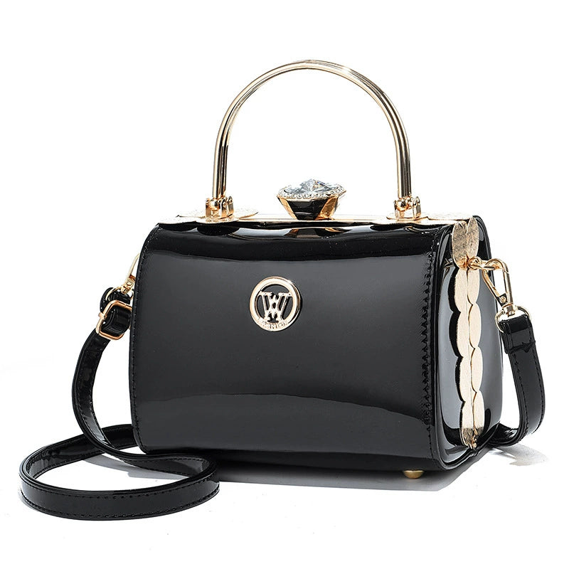 [Foreign Trade Recommendation] Fashionable Bright Leather Steel Armor Bag 2025 Autumn New Satchel Bridal Bag European and American Single Shoulder Diagonal