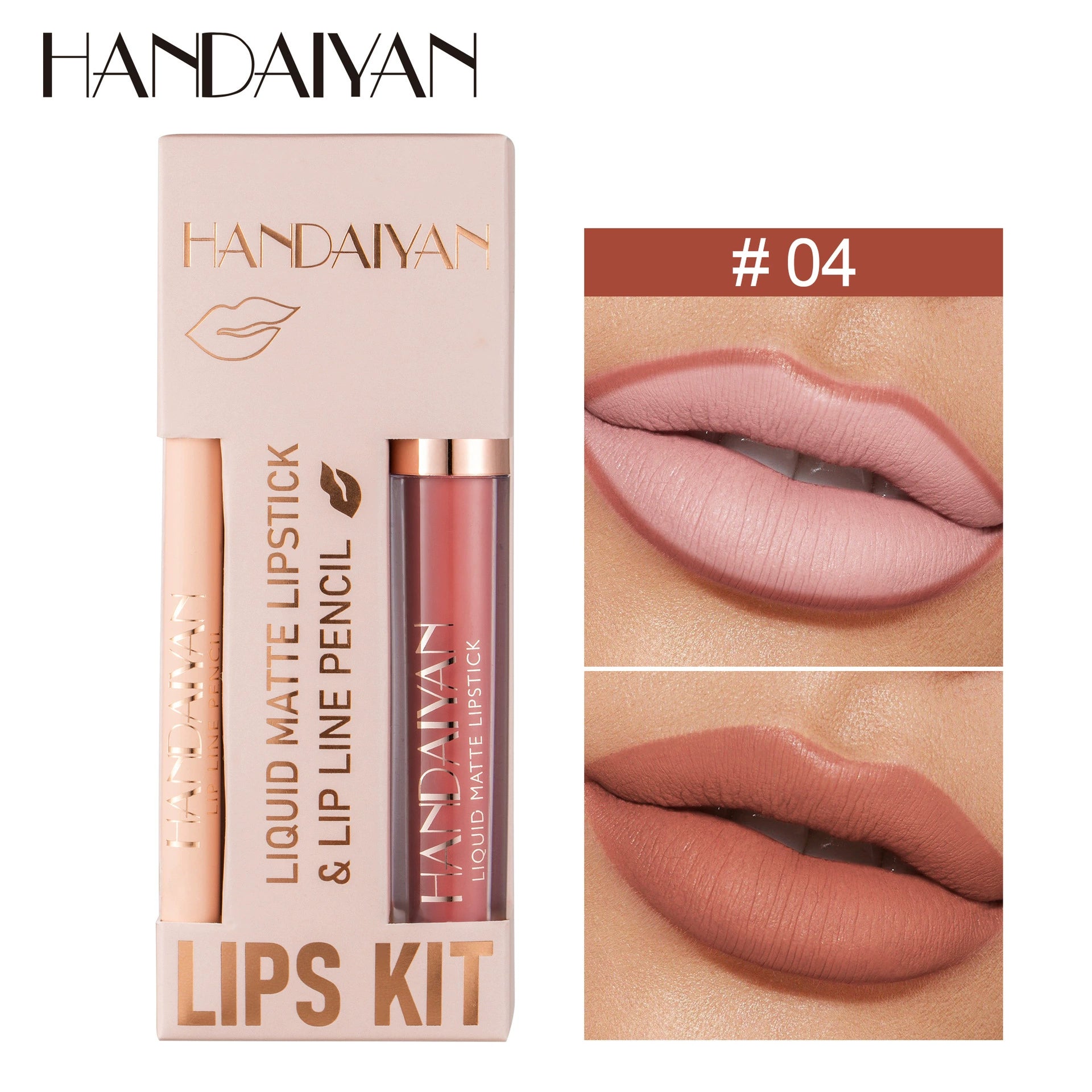 Cross-Border Lip Liner Lip Glaze Set Handaiyan Waterproof Non-Stick Cup Velvet Matte Lipstick Lip Liner Set
