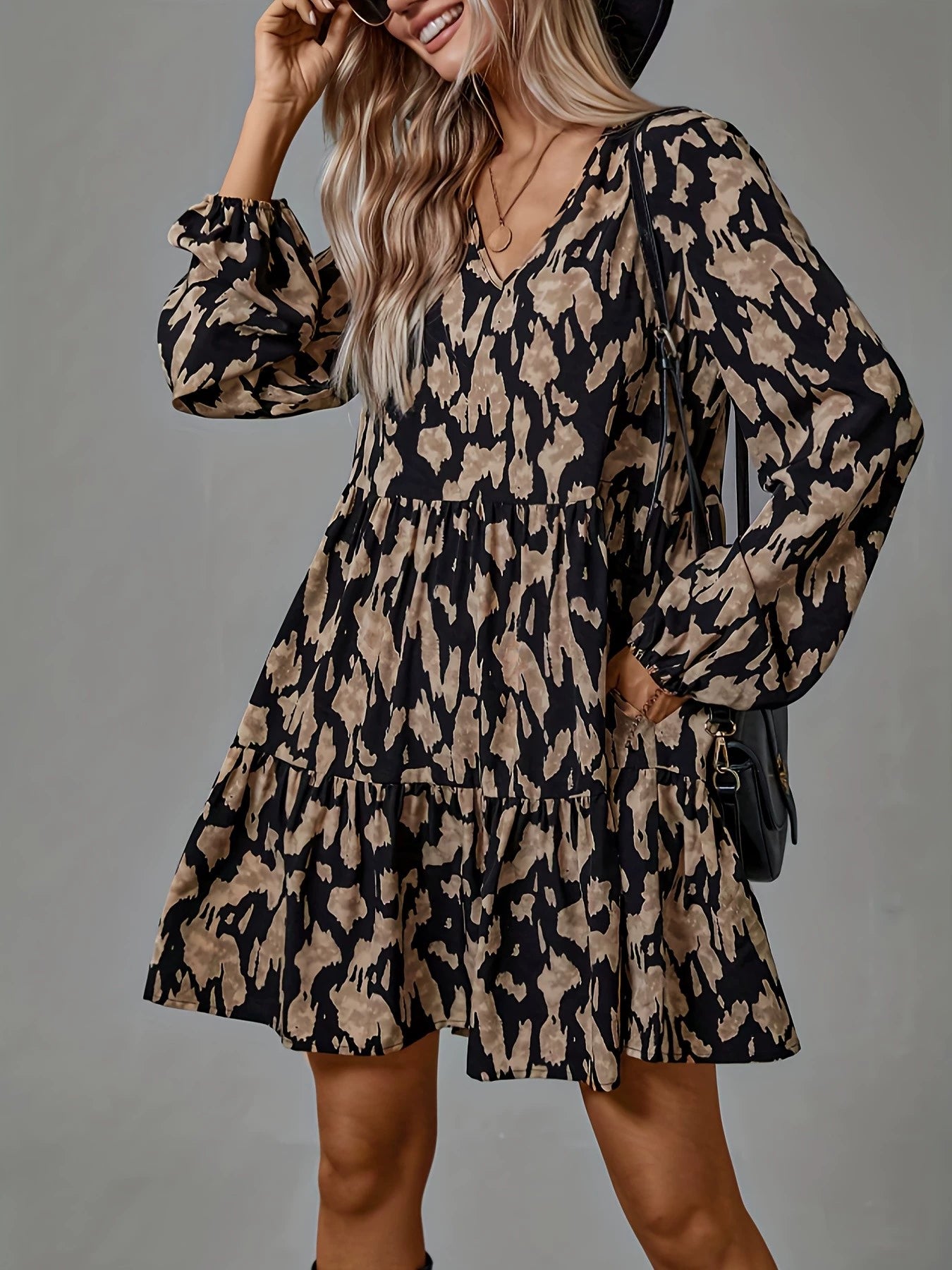 Amazon 2026 European and American Cross-border Spring New Style Plus Size Irregular Print Elegant Dress