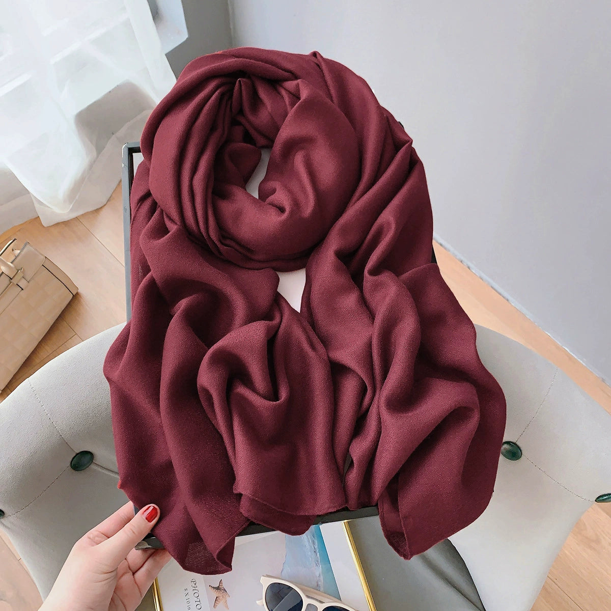 Cotton and Linen Scarf Women's Spring and Summer Artistic Korean-style Long Solid Color Shawl Thin All-match Neck Protecting Silk Scarf for Air-conditioned Room