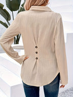 Women's Solid Color Roll Sleeve Shirt Back Button Embellishment