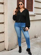 2026 Cross-Border Independent Platform Plus-Size Women's Clothing Simple and Intellectual Style T-Shirt Autumn and Winter Fashion Versatile V-Neck Slim-Fit Top