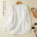 Real shot 2025 Spring New Artistic Loose Solid Color V-neck Long Sleeve Shirt Women's Shirt Top #5859