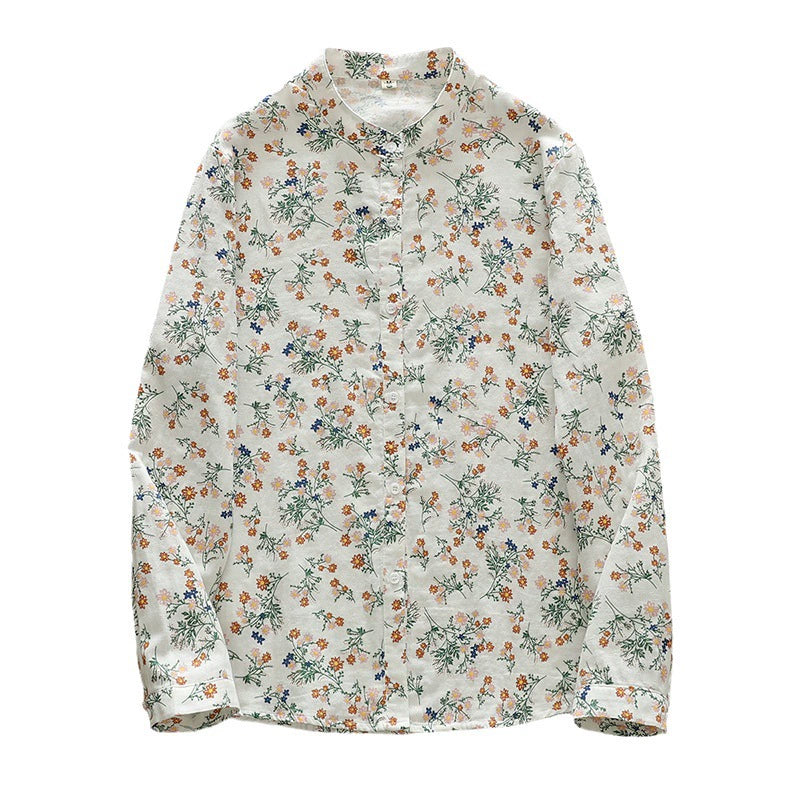 Japanese style floral shirt Women's stand collar elegant loose all-match top long sleeve printed top women's wholesale