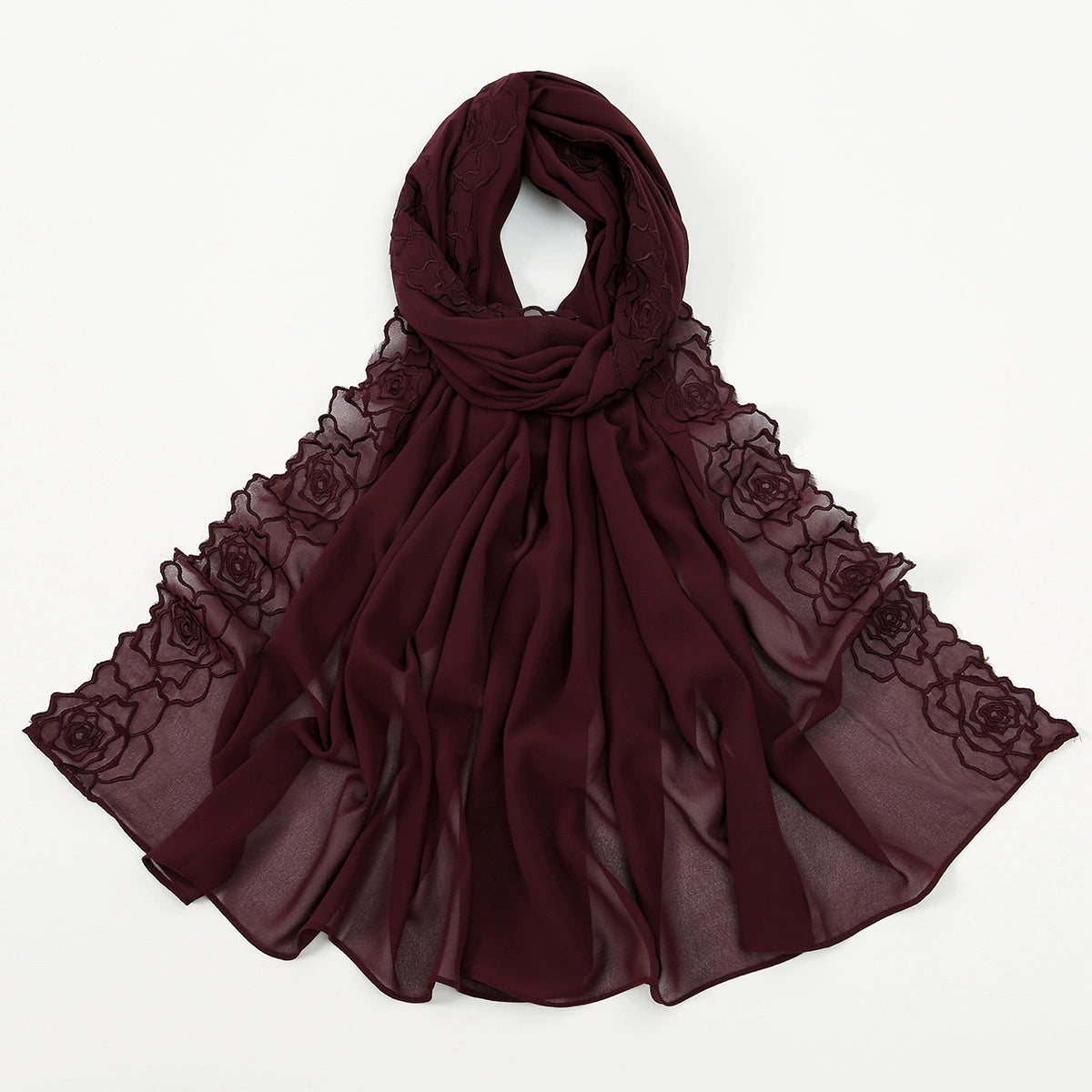 Hot-Selling Embroidered Chiffon Versatile Long Scarf, High-Quality, Comfortable, Breathable Women's Shawl, Headscarf, Fashionable Ol