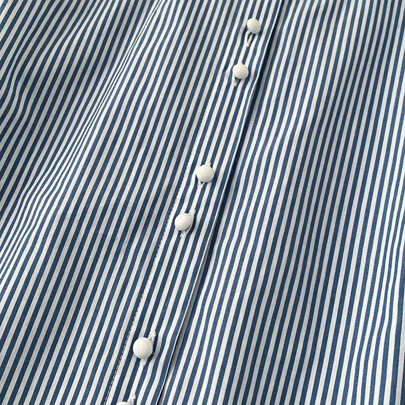 Real shot in stock striped shirt cotton stitching 2025 spring all-match French cotton white-collar shirt for women