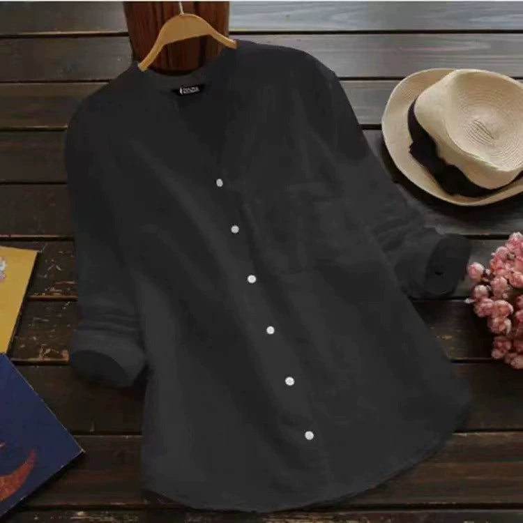 2025 New Spring & Fall Wish Retro Cotton and Linen Shirt Loose Pure Color Casual Shirt