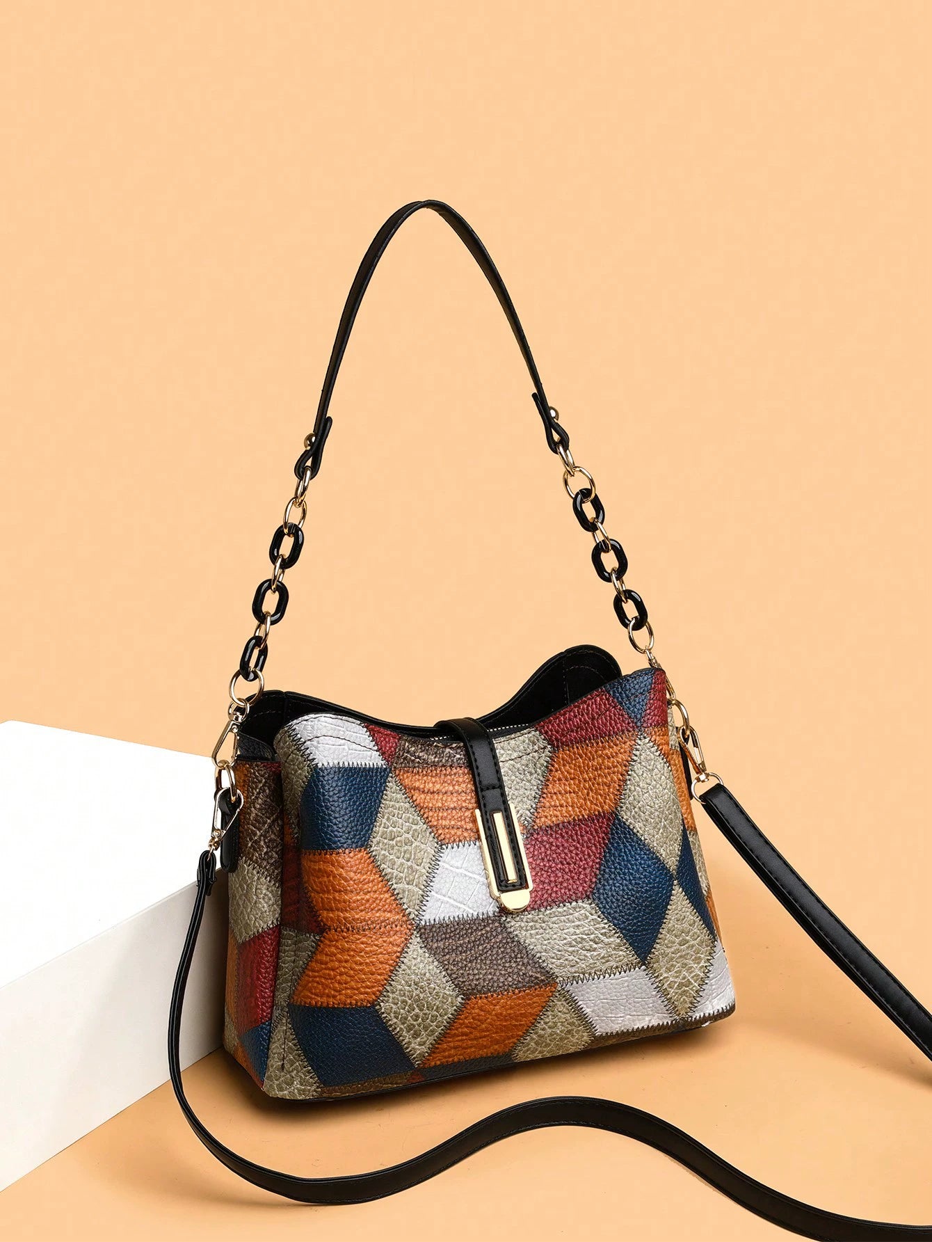 Vintage Single-Shoulder Crossbody Mom Bag 2026 New Color-Blocking Large-Capacity Handbag Set for Middle-Aged Women
