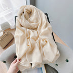 Cotton and Linen Scarf Women's Spring and Summer Artistic Korean-style Long Solid Color Shawl Thin All-match Neck Protecting Silk Scarf for Air-conditioned Room