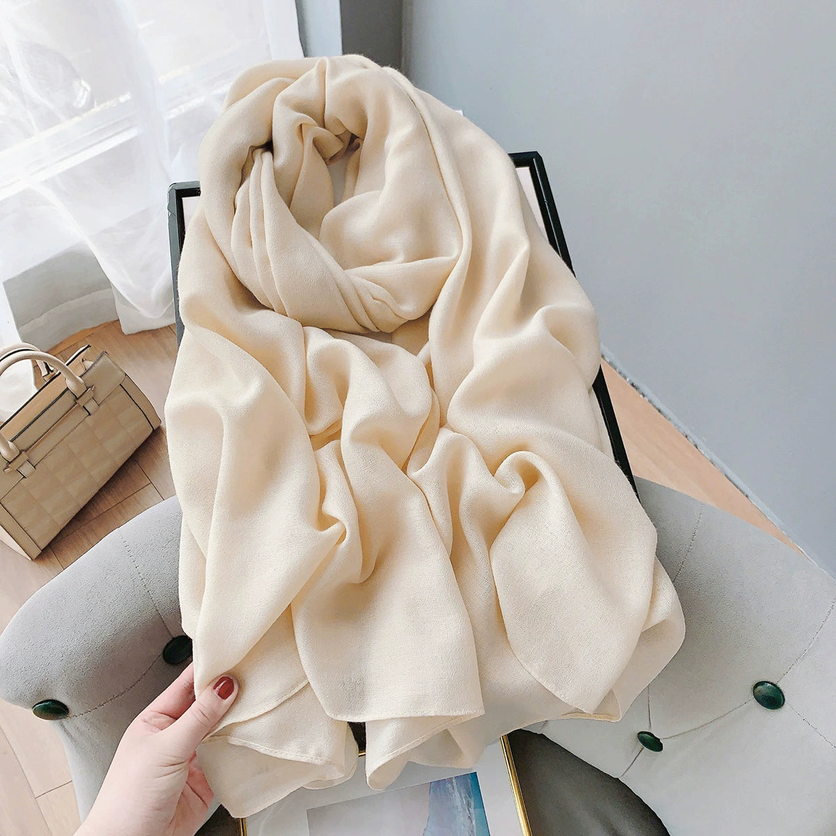 Cotton and Linen Scarf Women's Spring and Summer Artistic Korean-style Long Solid Color Shawl Thin All-match Neck Protecting Silk Scarf for Air-conditioned Room